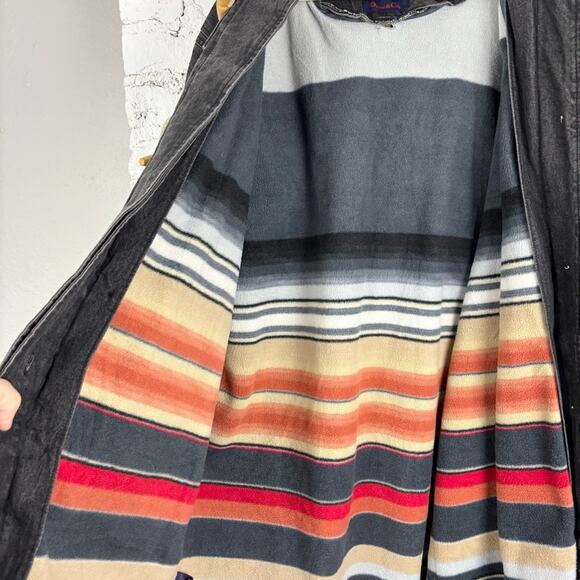 90’s Y2K Denim & Co Toggle Button Fleece Lined Denim Chore Trench Jacket - Picture 10 of 12